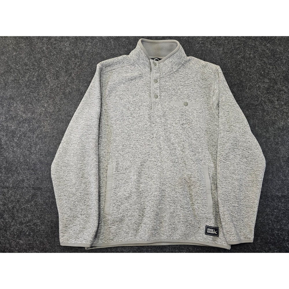 Eddie Bauer Fleece Pullover Men M Gray Snap Neck Sweater Outdoor Casual Warm - Picture 2 of 6